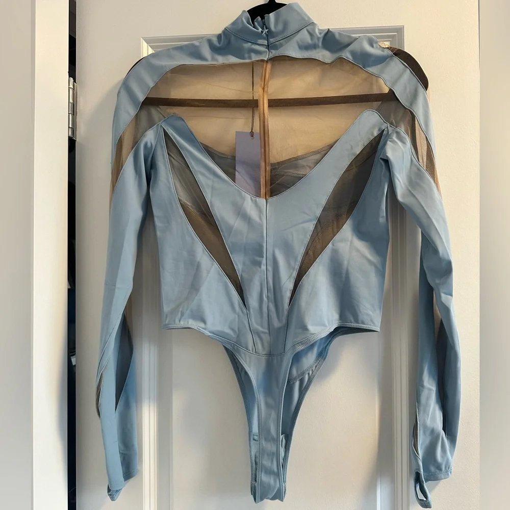 NWT Mugler Illusion Cut Bodysuit in Light Blue EU38 - Picture 5 of 9